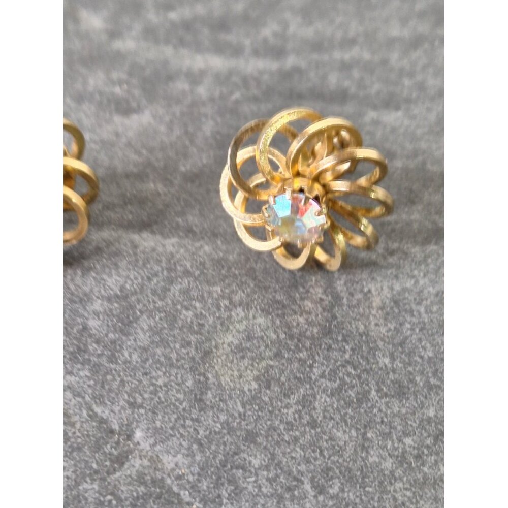 Vintage 1969 Signed Sarah Coventry  Mystic Blue Rivoli Floral Brooch & Earrings - Picture 11 of 16